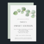 Invitation Elégant Sweet sixteen Eucalyptus Anniversaire<br><div class="desc">Elégant Eucalyptus Sweet sixteen Invitation Anniversaire Fête. Style botanique moderne pour invitation vos invités à célébrer votre 16ème anniversaire,  avec une verdure aquarelle au sommet à droite. Personnalisez facilement le texte selon vos besoins.</div>