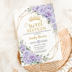 Invitation Élégant Sweet sixteen Floral de lavande violette 1