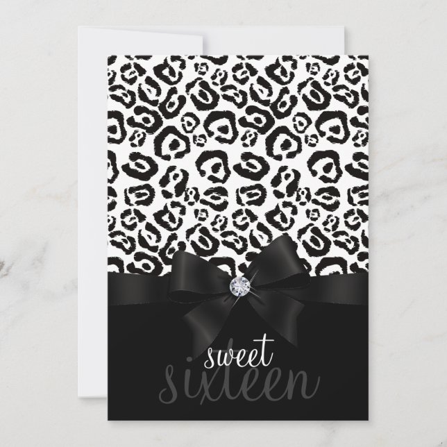 Invitation Élégant Sweet sixteen Leopard Bow & Diamond 16 (Devant)