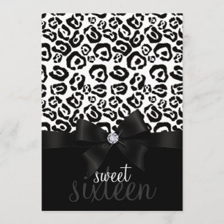 Invitation Élégant Sweet sixteen Leopard Bow & Diamond 16