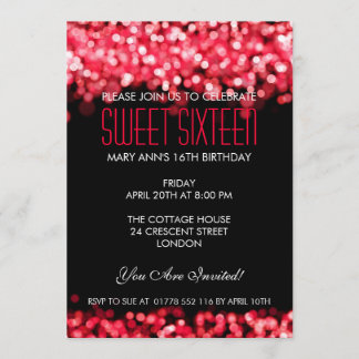 Invitation Élégant Sweet sixteen qui éclaire rouge