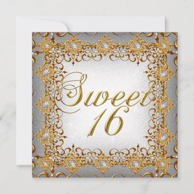 Invitation Élégant Sweet sixteen Sweet 16 Diamants Or (Devant)