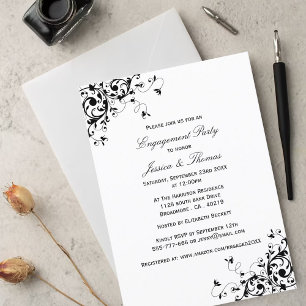 Invitation Elegant Swirls Black & White Engagement Party