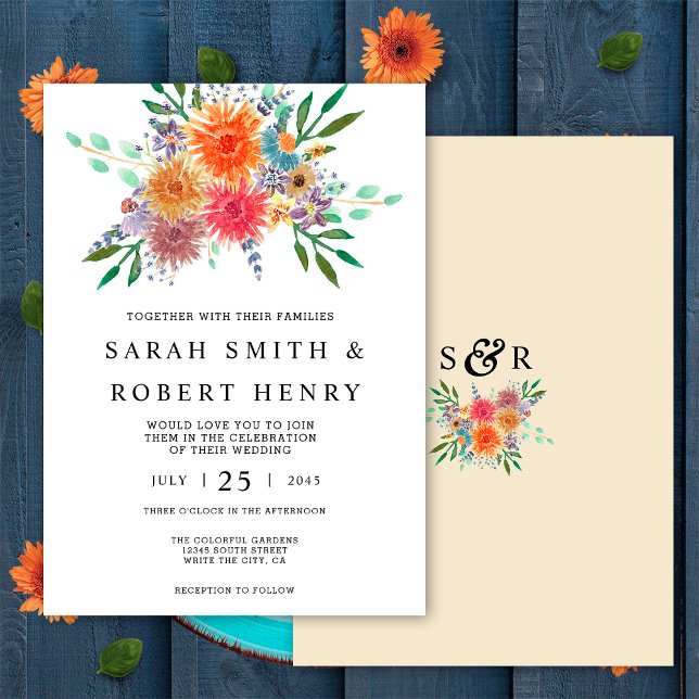 Invitation Élégant tableau floral aquarelle mariage (Créateur téléchargé)