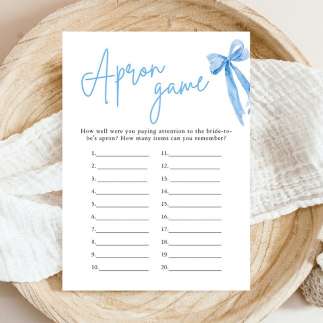 Invitation Élégant tablier de jeu de douche de mariage avec n (Elegant Dusty Blue Bow Bridal Shower Apron Game)