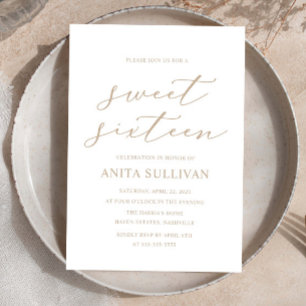 Invitation Élégant Tan Calligraphie Sweet sixteen 16 Annivers