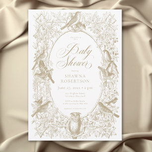 Invitation Elégant Tan Chinoiserie Nature Birds Baby shower
