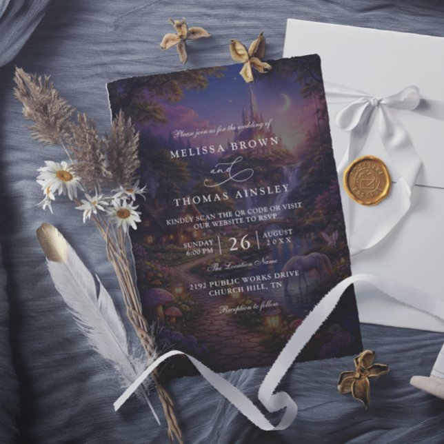 Invitation Elegant Tangled Lanterns Modern QR Code Wedding (Créateur téléchargé)