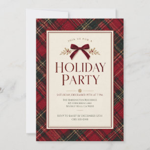 Invitation Élégant Tartan Rouge et Vert de Noël