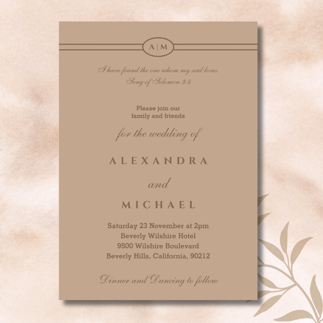Invitation Elegant Taupe Bible Verse Christian Wedding  (Créateur téléchargé)