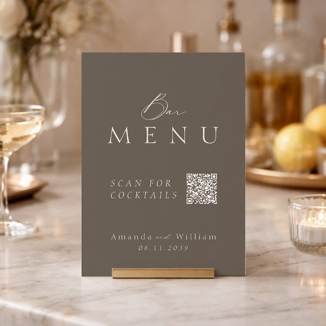 Invitation Élégant Taupe Code QR Panneau de Menu de Bar de Ma (Créateur téléchargé)