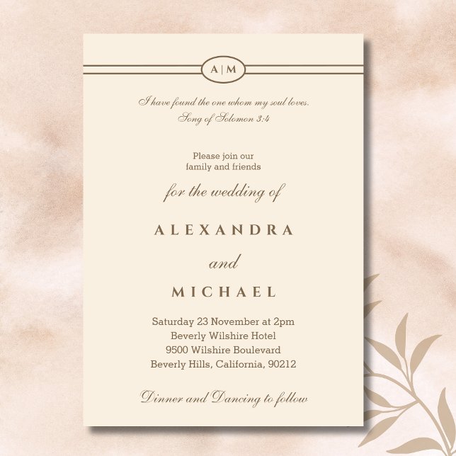Invitation Elegant Taupe Cream Bible Verse Christian Wedding  (Créateur téléchargé)