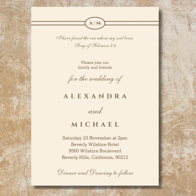 Invitation Élégant Taupe Crème Bible Verse Mariage chrétien (Créateur téléchargé)