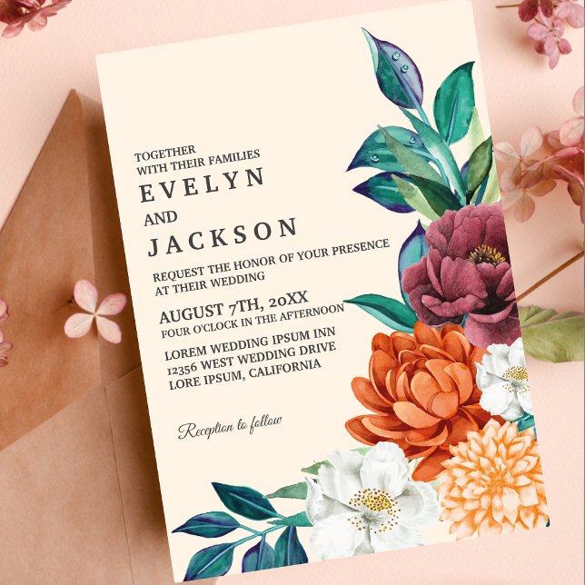 Invitation Elégant Taupe Fall Terracotta Floral Mariage (Créateur téléchargé)