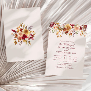 Invitation Élégant Taupe Floral Mariage Minimaliste Neutre