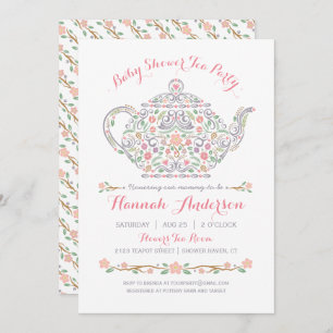 Invitation Elégant Tea Party Baby shower fille ・ Teapot