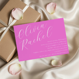 Invitation Élégant tendance Hot Pink Script minimaliste Bat m