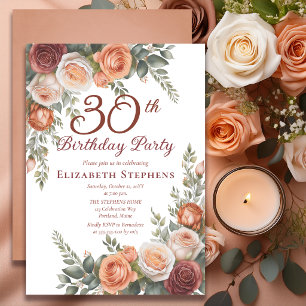 Invitation Élégant Terracotta Rose Floral 30e Anniversaire