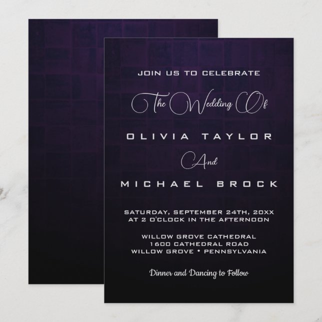 Invitation Élégant texte argenté sur mariage arrière - plan f (Devant / Derrière)