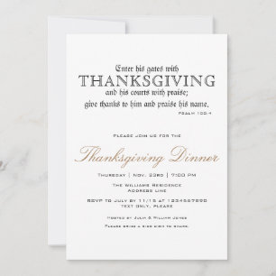 Invitation Élégant Thanksgiving Diner Party Psaume 100:4