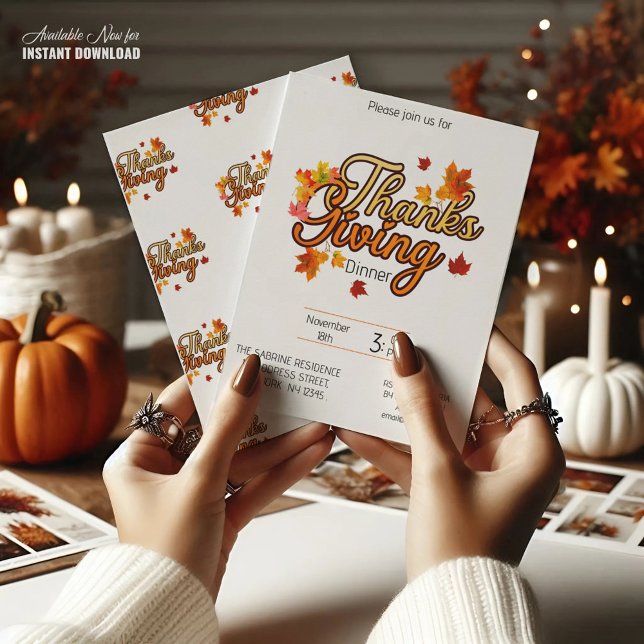 Invitation Élégant Thanksgiving feuillage automne automne aut (Créateur téléchargé)