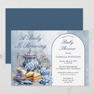 Invitation Elégant thé à Baby shower bleu Floral Set thé