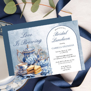 Invitation Elégant thé floral bleu set déjeuner nuptial thé