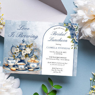 Invitation Elégant thé floral bleu set déjeuner nuptial thé