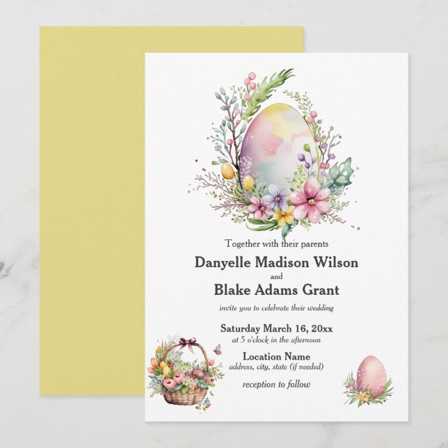 Invitation Elégant thème de Pâques Printemps Mariage aquarell (Devant / Derrière)