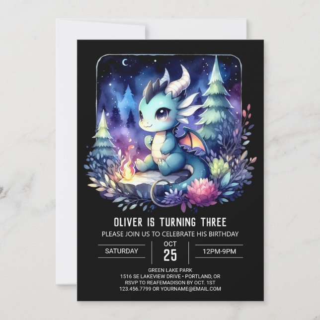 Invitation Elégant thème Dragon Anniversaire (Devant)