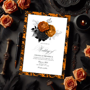 Invitation Elégant thème Mariage gothique orange et noir