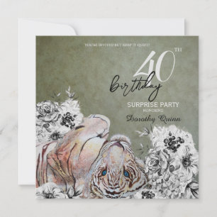 Invitation Elégant Tiger Botanique Floral Surprise Anniversai