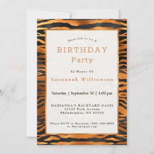 Invitation Élégant Tigre noir cuivre Imprimer Anniversaire