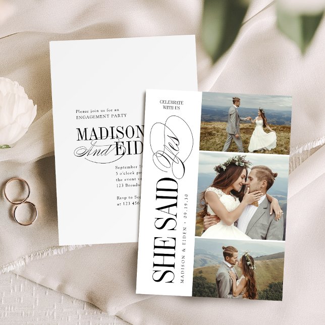 Invitation Elegant Timeless Typography 3 photo Engagement (Elegant Timeless Typography 3 photo Engagement Invitation)