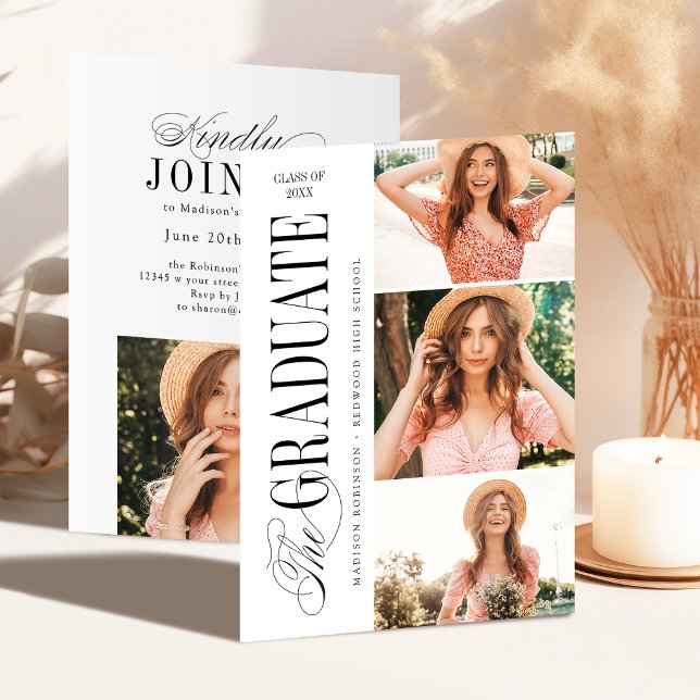 Invitation Elegant Timeless Typography 4 Photo Graduation (Elegant Timeless Typography 4 Photo Graduation Invitation)