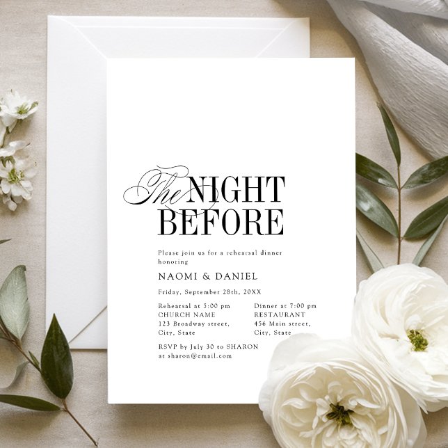 Invitation Elegant Timeless Typography The Night Before (Elegant Timeless Typography The Night Before Invitation)