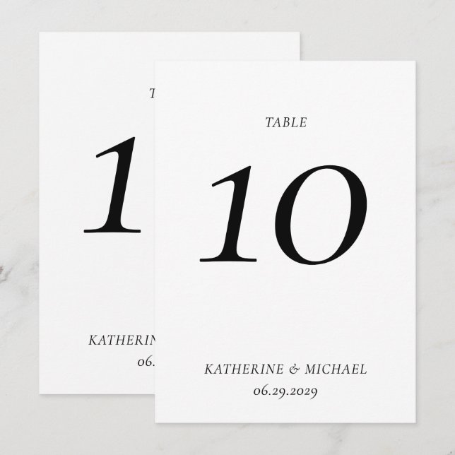 Invitation Elegant Timeless White Large Wedding Table Number (Devant / Derrière)