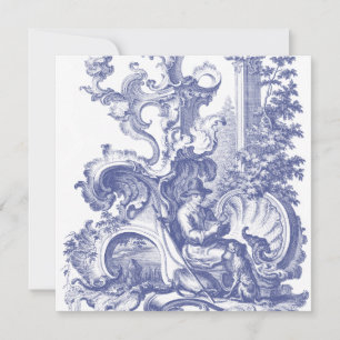 Invitation Elégant Toile Baroque Bleue Française