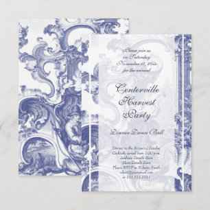 Invitation Elégant Toile Baroque Bleue Française