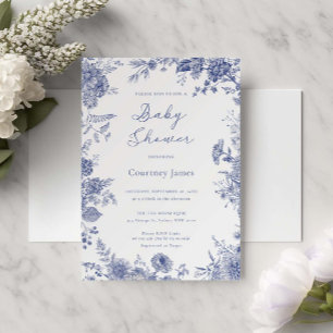 Invitation Élégant Toile bleu Baby shower Floral