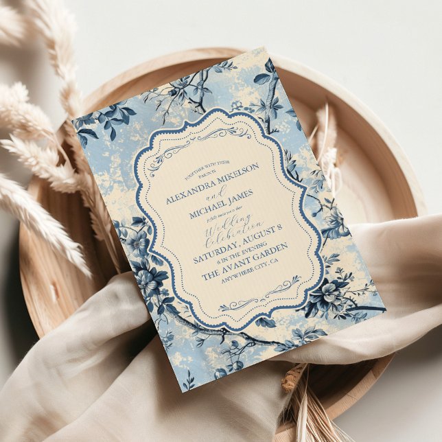 Invitation Elégant Toile Bleue De Jouy Mariage (Créateur téléchargé)