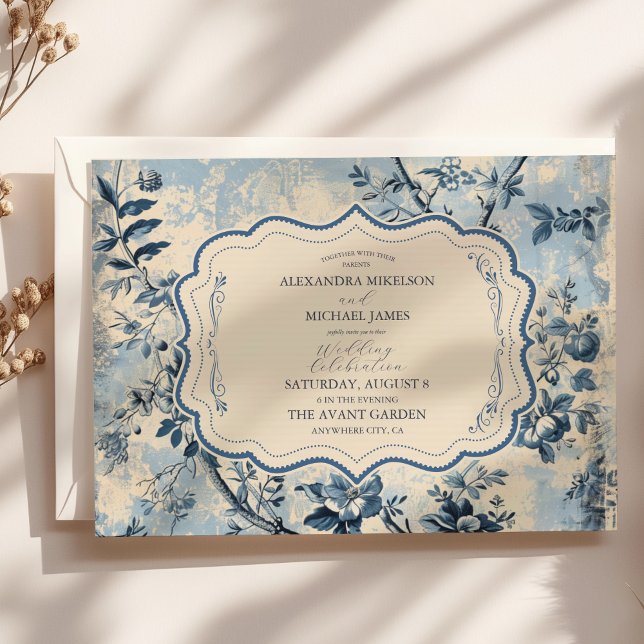 Invitation Elégant Toile Bleue De Jouy Mariage (Créateur téléchargé)