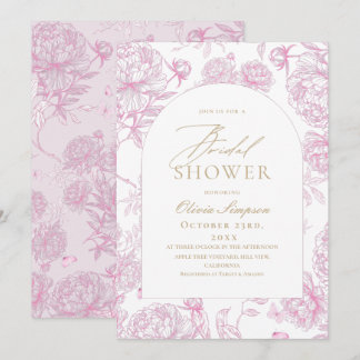 Invitation Élégant Toile De Jouy Fleur De Pivoine Fête De Mar