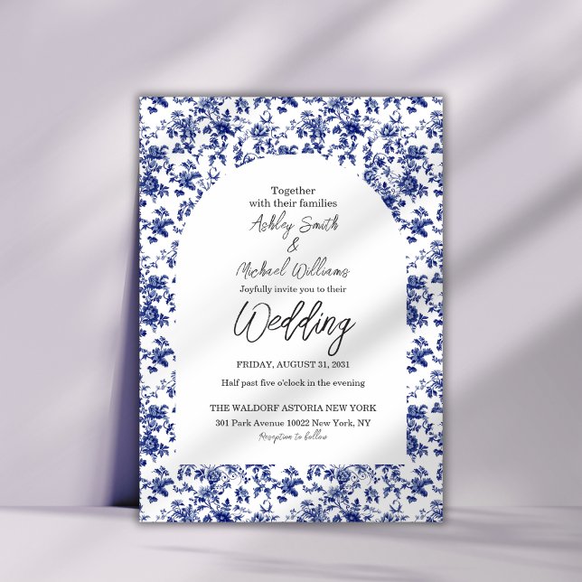 Invitation Élégant Toile De Jouy Mariage Floral Bleu Floral (Créateur téléchargé)