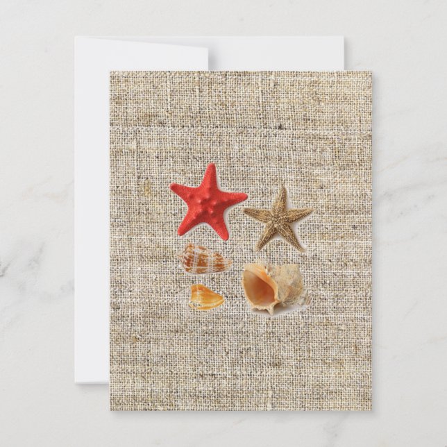 Invitation élégant toile de jute  coquillages de mer mariage  (Devant)