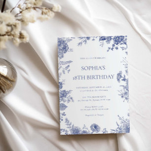 Invitation Elégant Toile Français Bleu toile 18e anniversaire