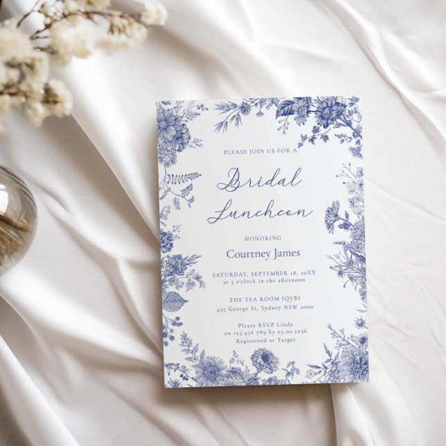 Invitation Élégant Toile Français Bleu toile Bridal Déjeuner (Créateur téléchargé)