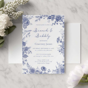 Invitation Elégant Toile Français Blue toile Brunch et Bubbly