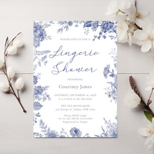 Invitation Elégant Toile Français Blue toile lingerie douche