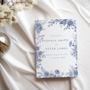 Invitation Elégant Toile Français Jardin Bleu Floral